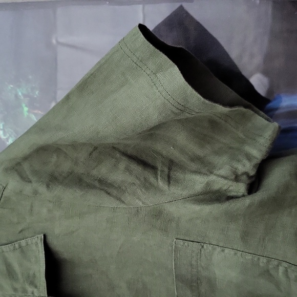 Hannah Canvas Large Olive Short Sleeve Button-up Blouse 100% Linen - Picture 6 of 9